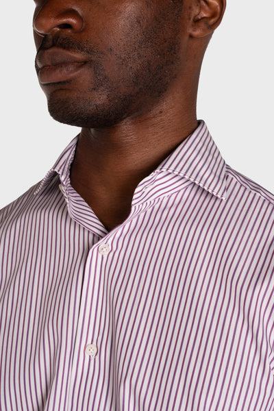 Camicia A Righe Viola Popeline