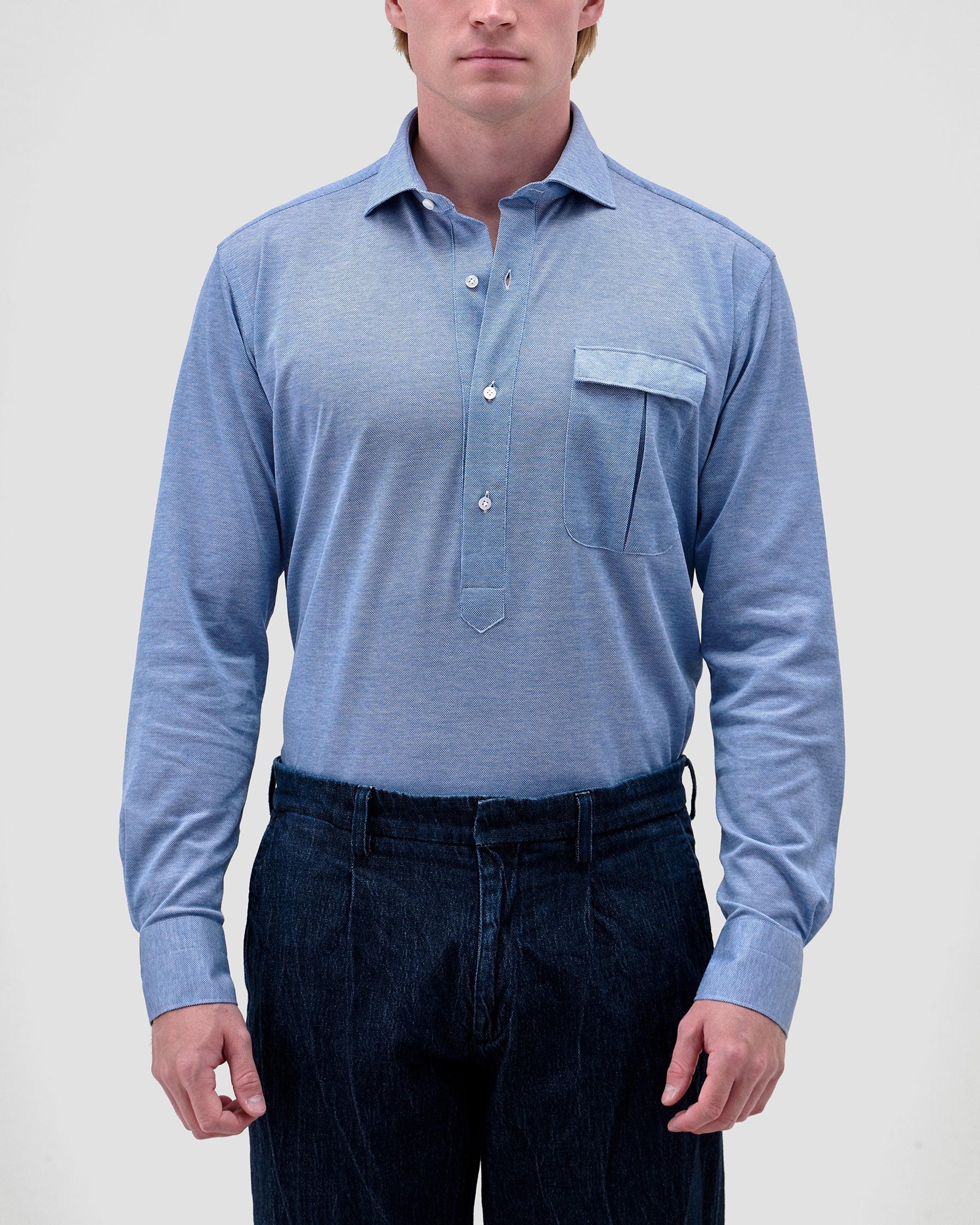 Polo Camicia Jersey Blu