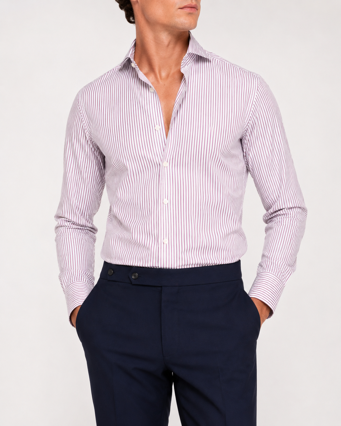 Camicia A Righe Viola Popeline
