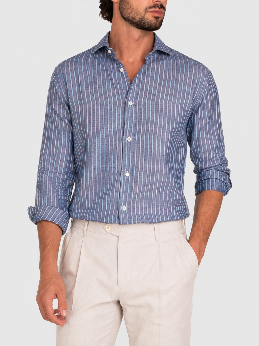 Camicia Di Lino A Righe Blu