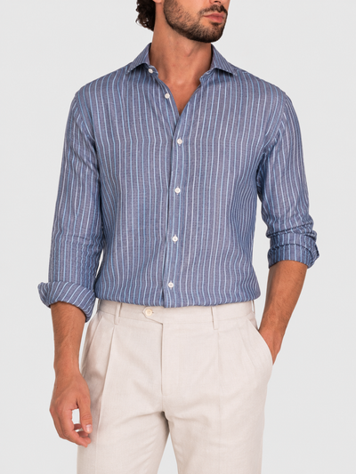 Camicia Di Lino A Righe Blu