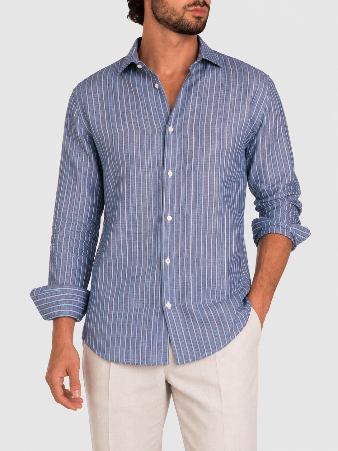 Camicia Di Lino A Righe Blu