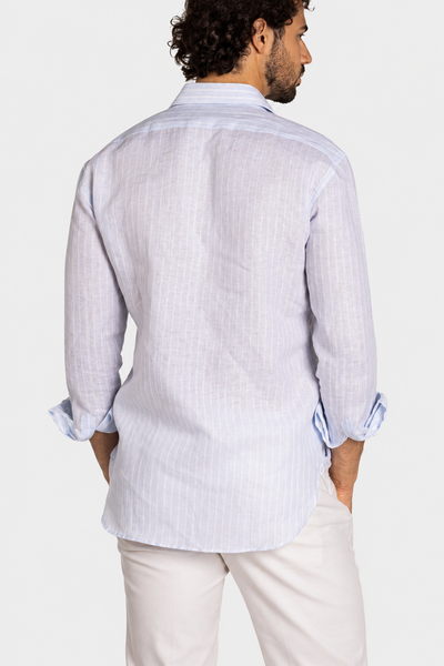 Bright Blue Striped Linen Shirt