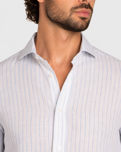 Camicia Di Lino A Righe Bianca Azzurro