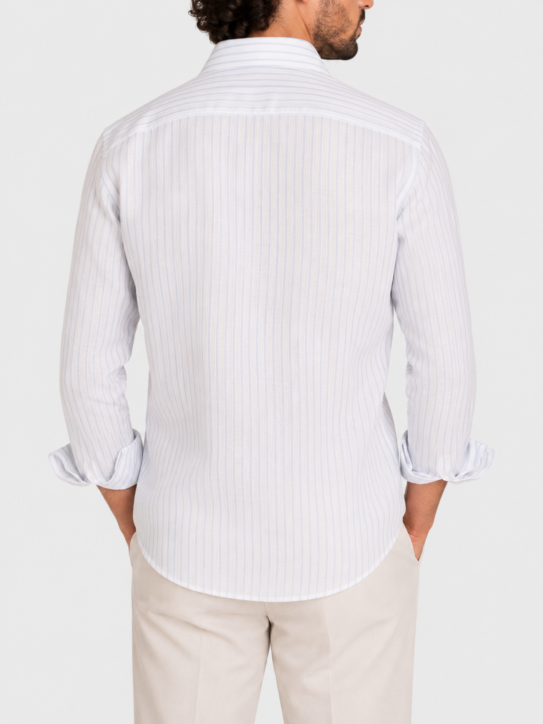 Camicia Di Lino A Righe Bianca Azzurro