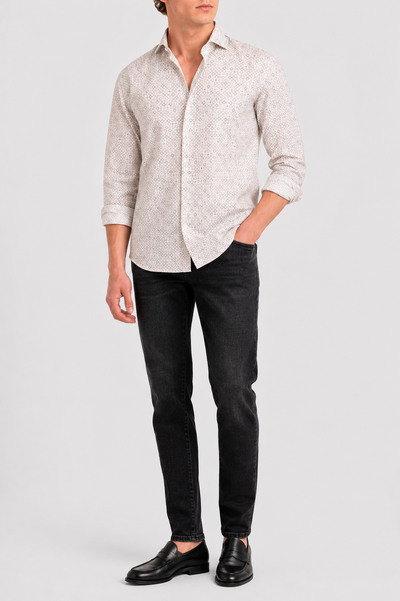 Camicia Stampa Geometrica Popeline