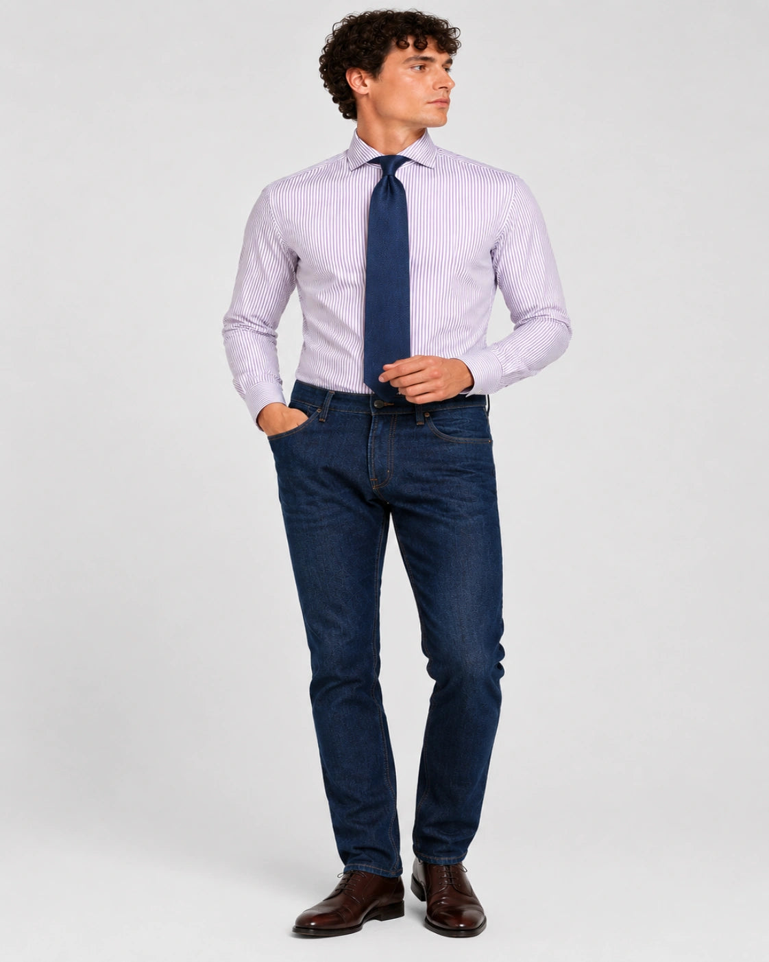 Camicia A Righe Viola Popeline