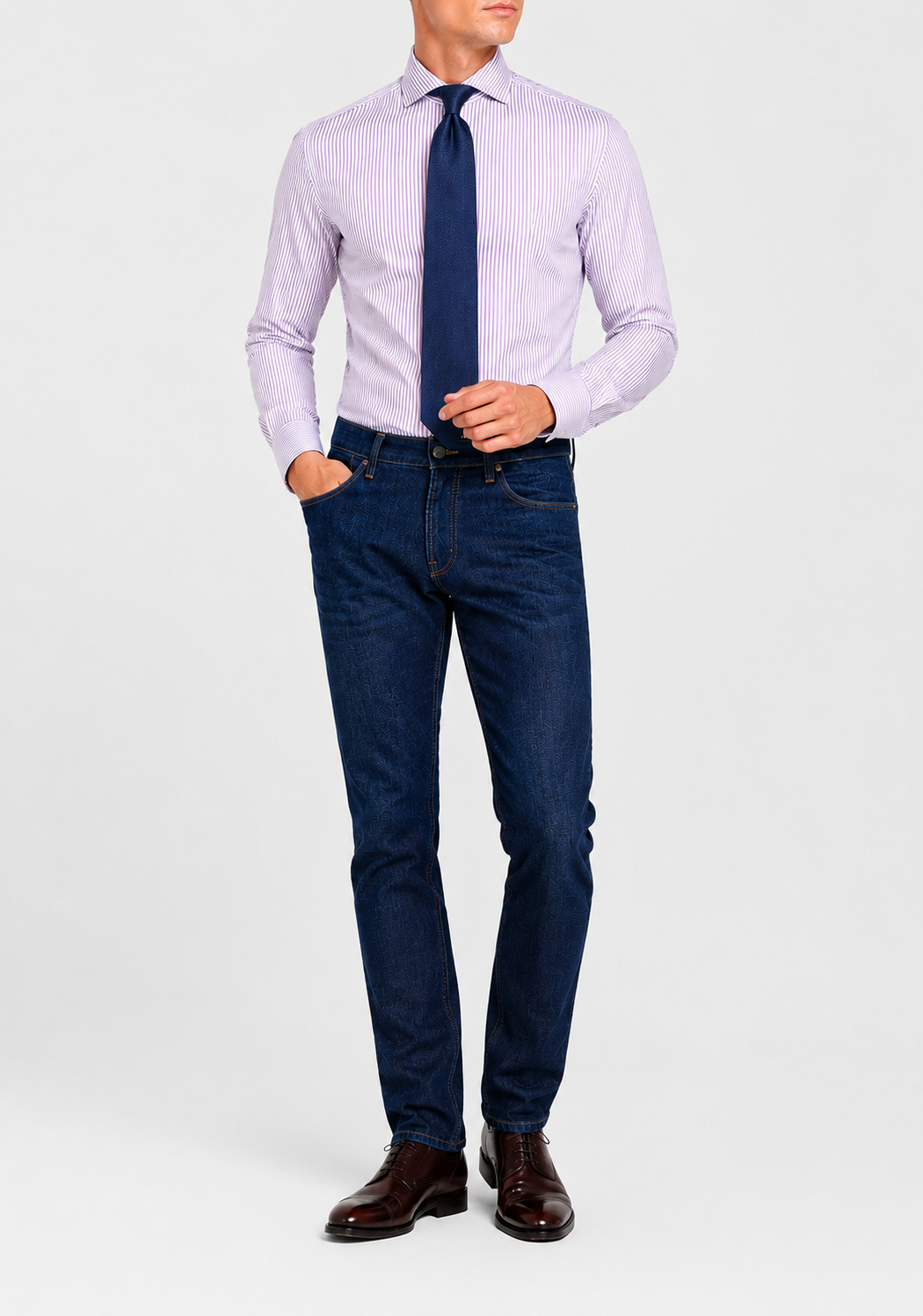 Camicia A Righe Viola Popeline