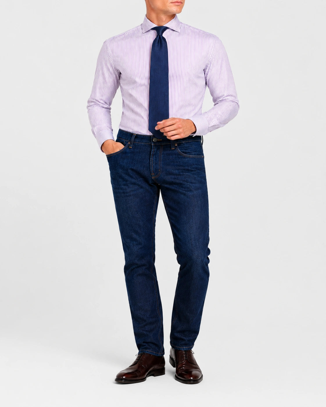 Camicia A Righe Viola Popeline