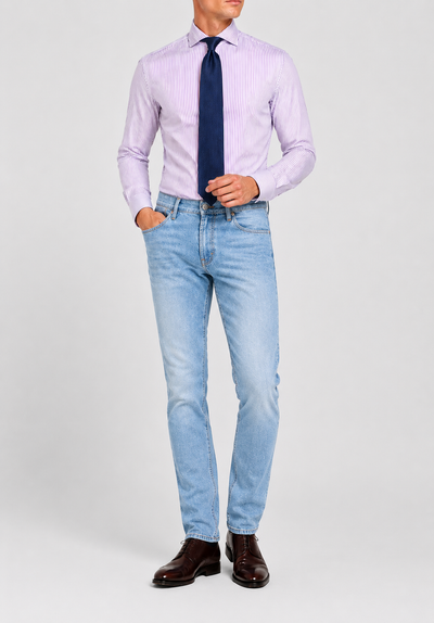 Camicia A Righe Viola Popeline