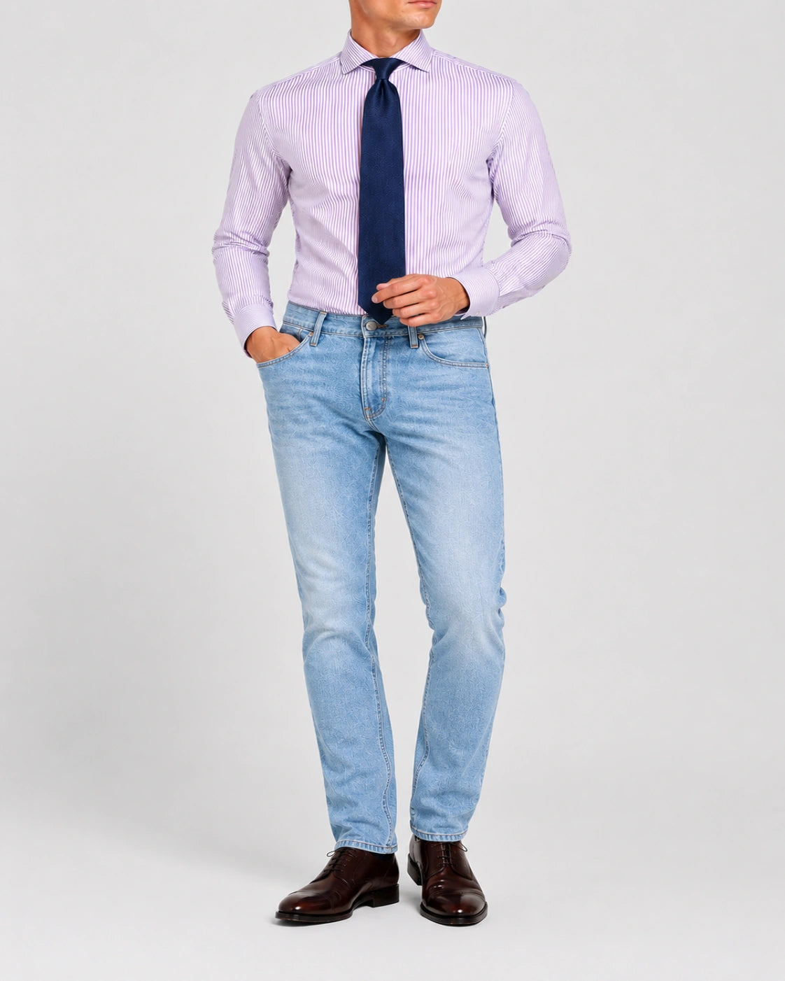 Camicia A Righe Viola Popeline