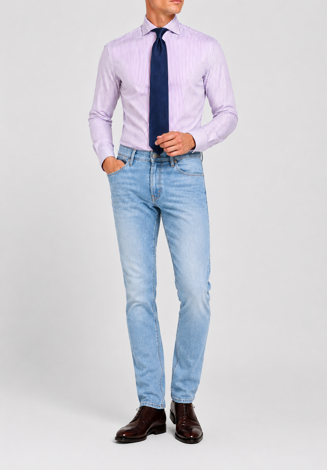 Camicia A Righe Viola Popeline