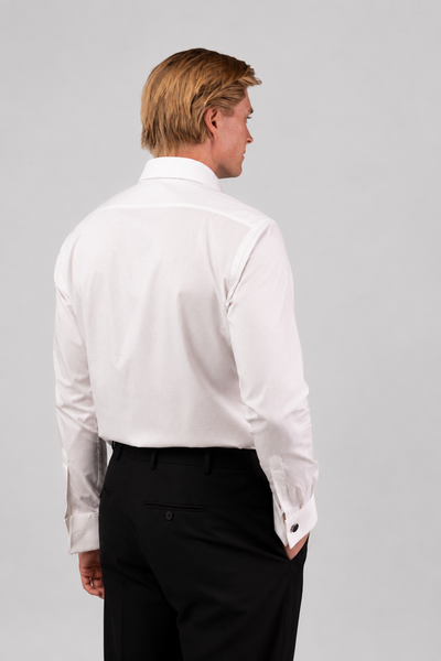 White Herringbone Fly Front Signature Twill Shirt