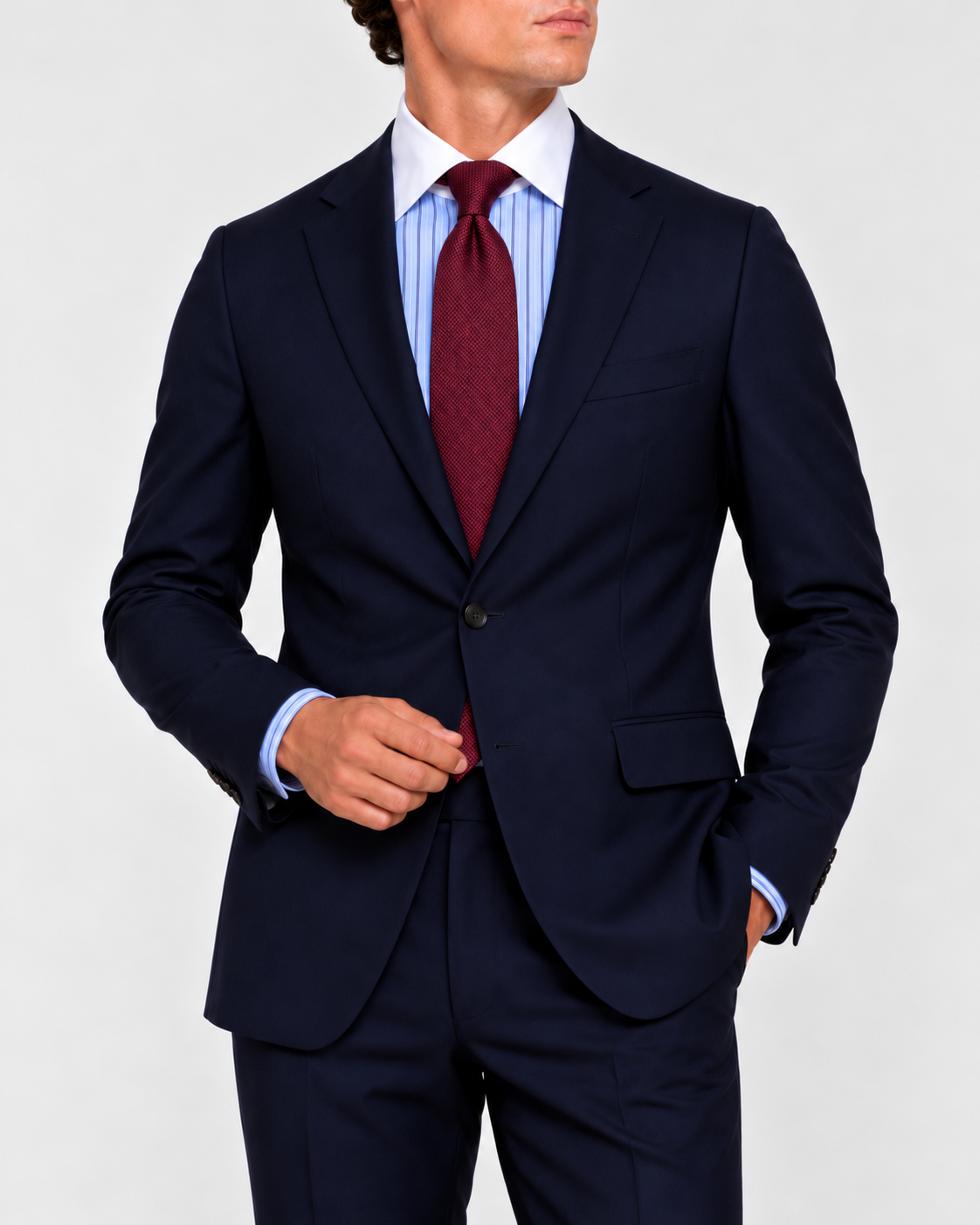 Camicia Popeline a  Righe Azzurro-Navy  Collo Bianco