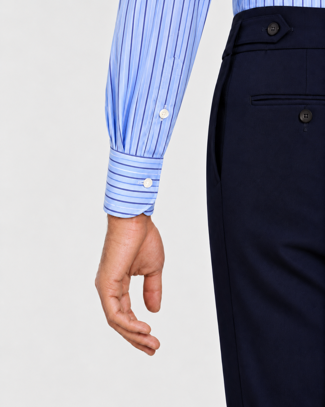 Camicia Popeline a  Righe Azzurro-Navy  Collo Bianco