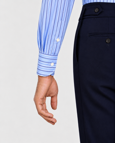 Camicia Popeline a  Righe Azzurro-Navy  Collo Bianco