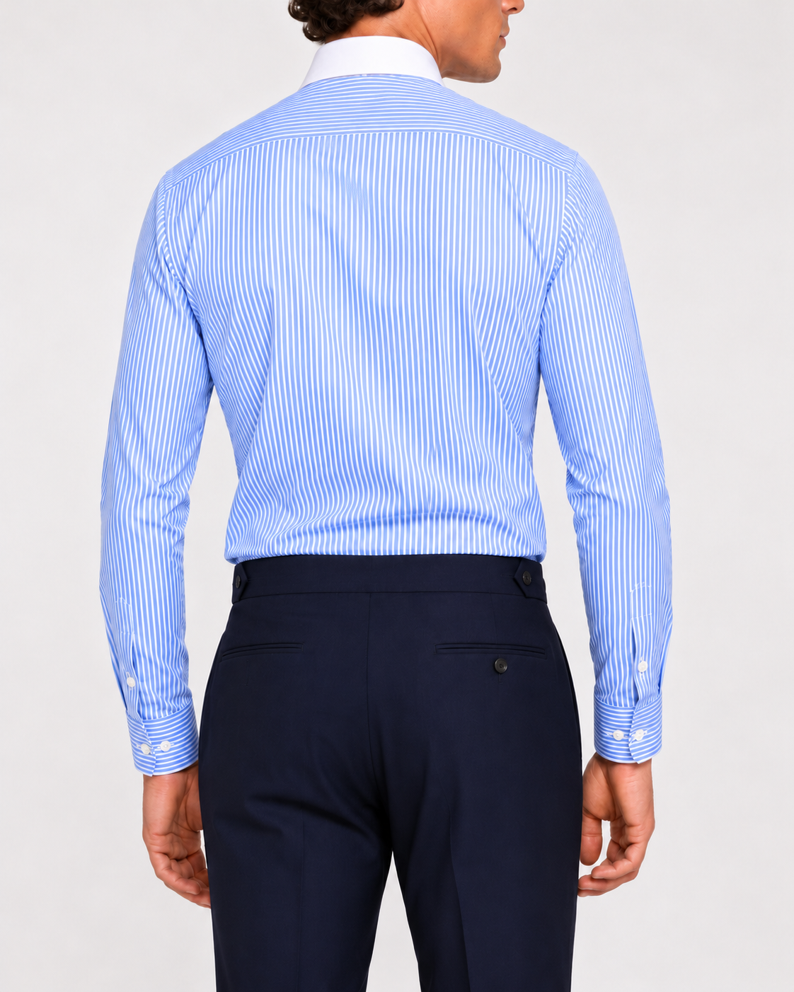 Camicia Popeline a  Righe Celeste Collo Bianco