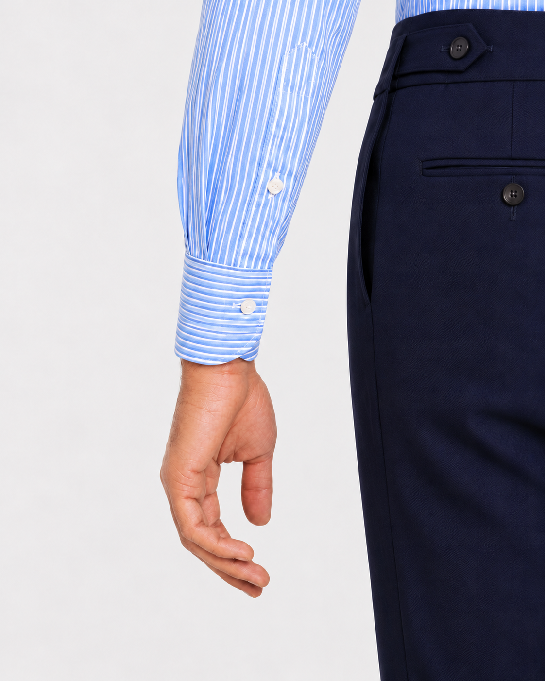 Camicia Popeline a  Righe Celeste Collo Bianco