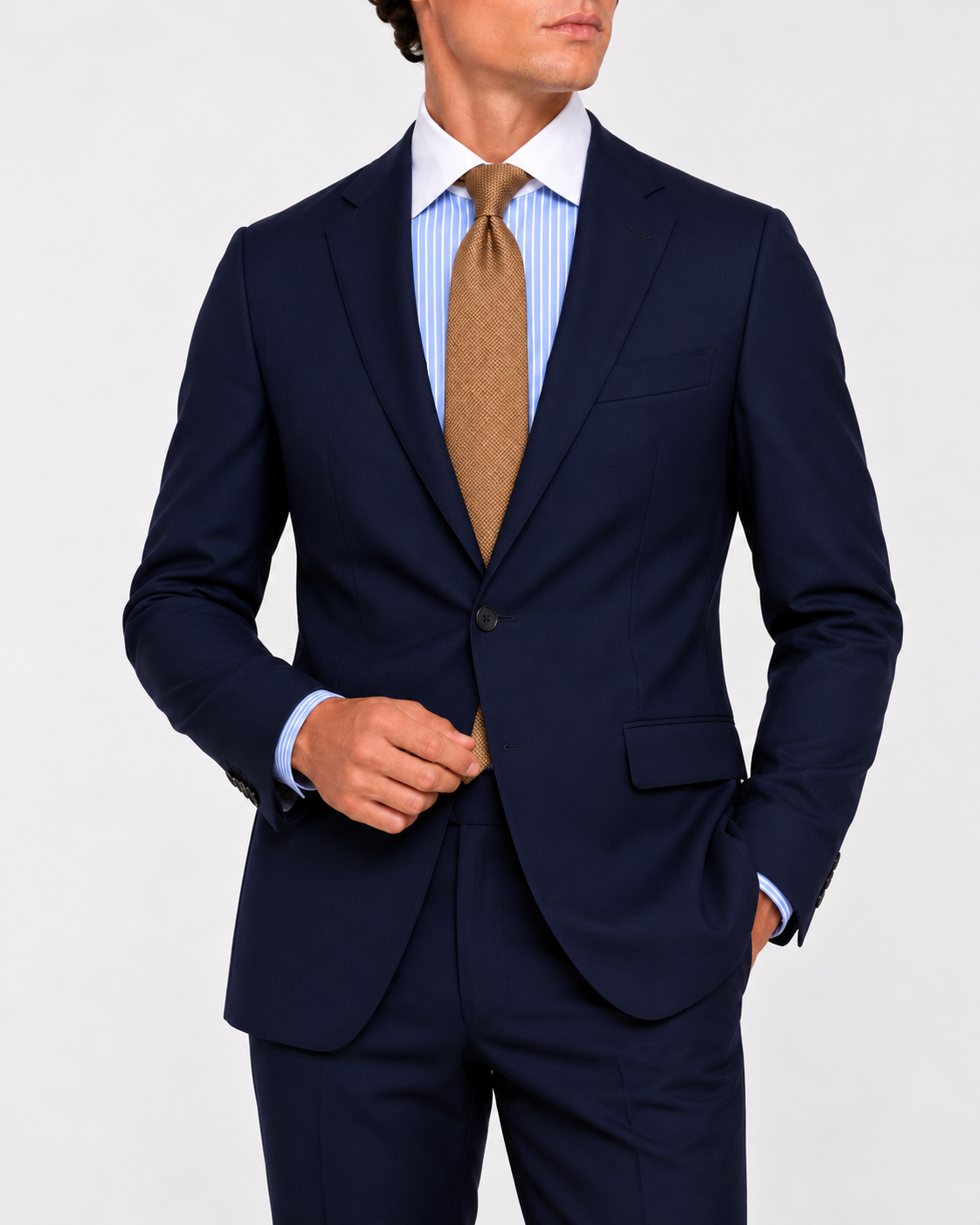 Camicia Popeline a  Righe Celeste Collo Bianco