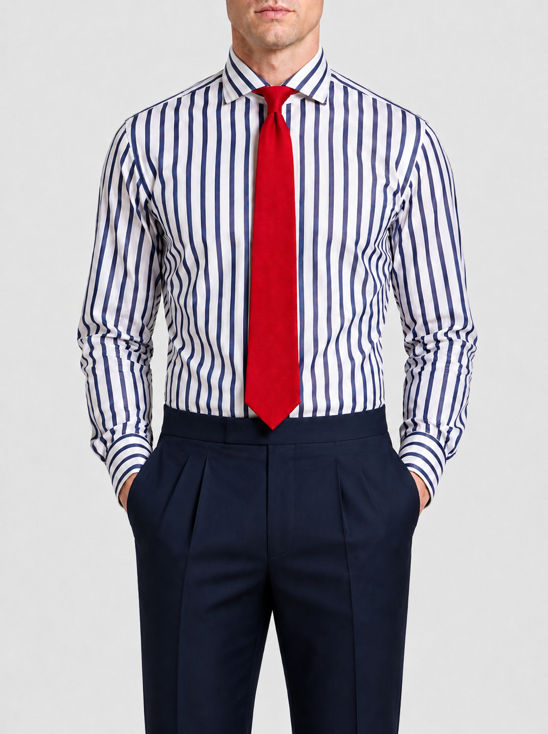 Camicia Righe  Navy Popeline