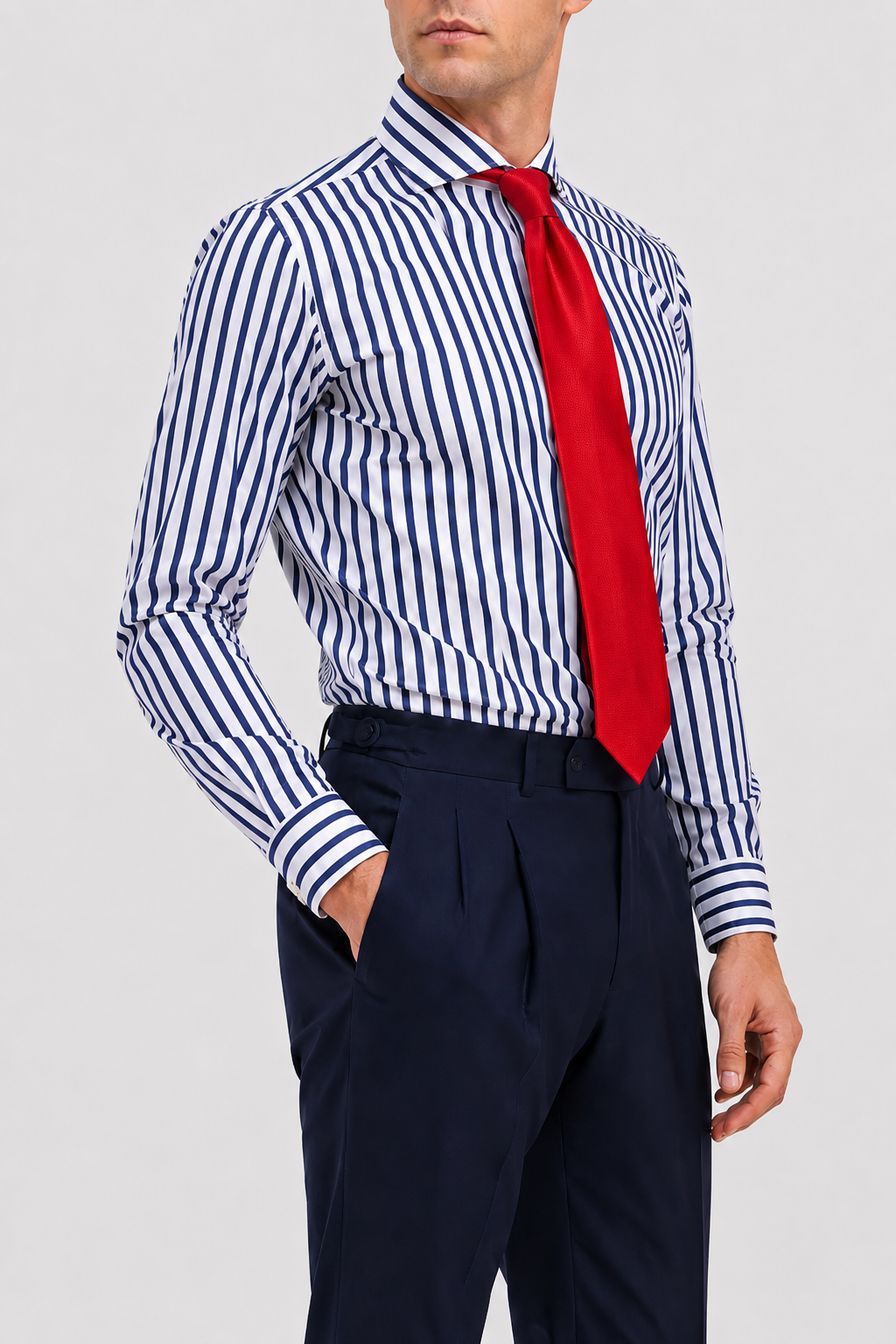 Camicia Righe  Navy Popeline