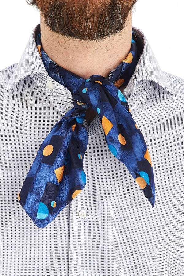 BLUE NECKERCHIEF WITH GEOMETRIC SHAPES