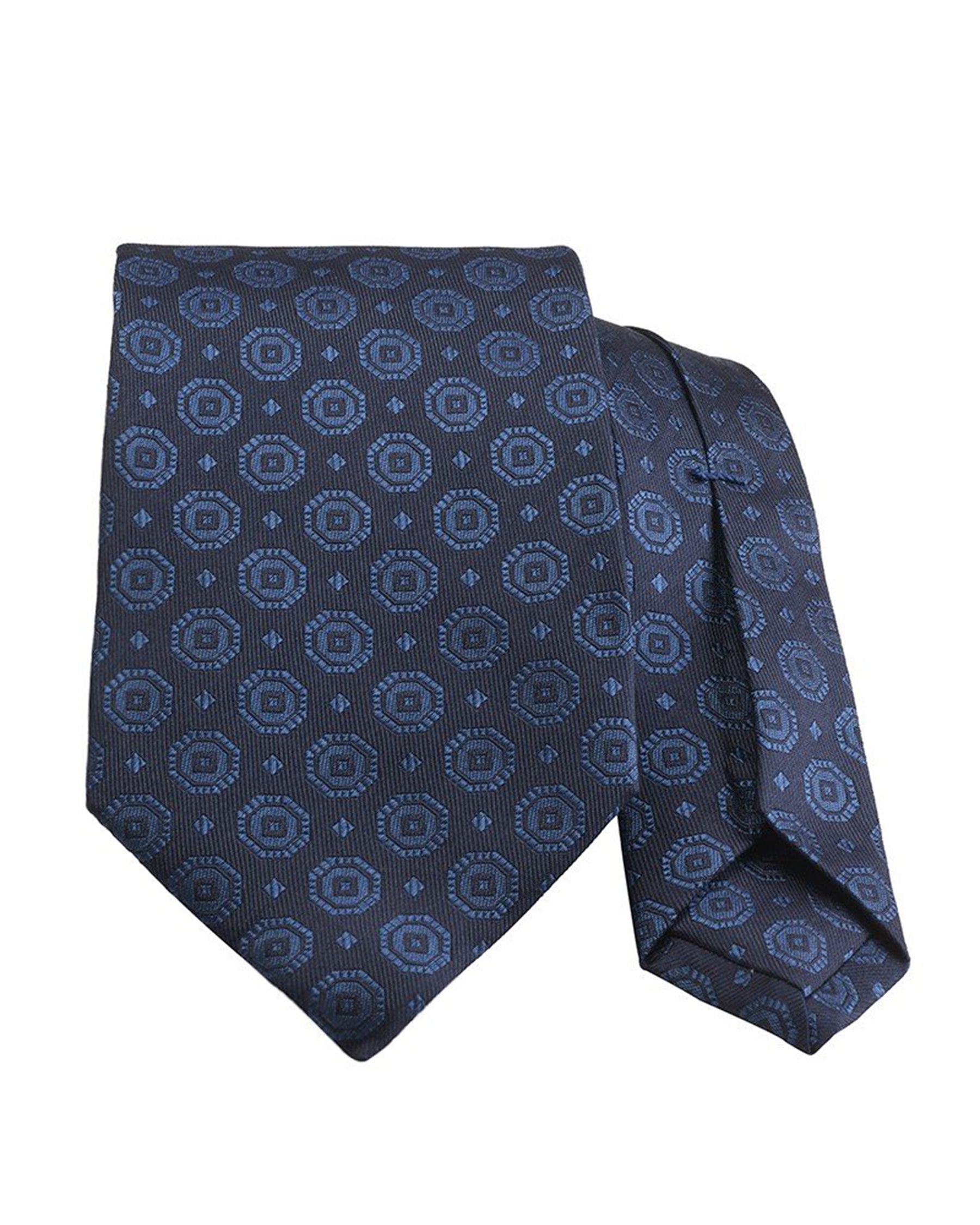 Cravate 7 plis en jacquard bleu marine