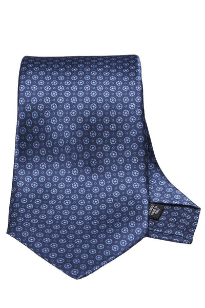 Navy Blue Flower Print 9-Fold Tie
