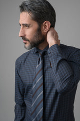 GREY/NAVY CHECKED SHIRT WITH FRENCH COLLAR