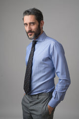 Dettagli della camicia Oriali Firenze uomo spigata azzurro scuro twill