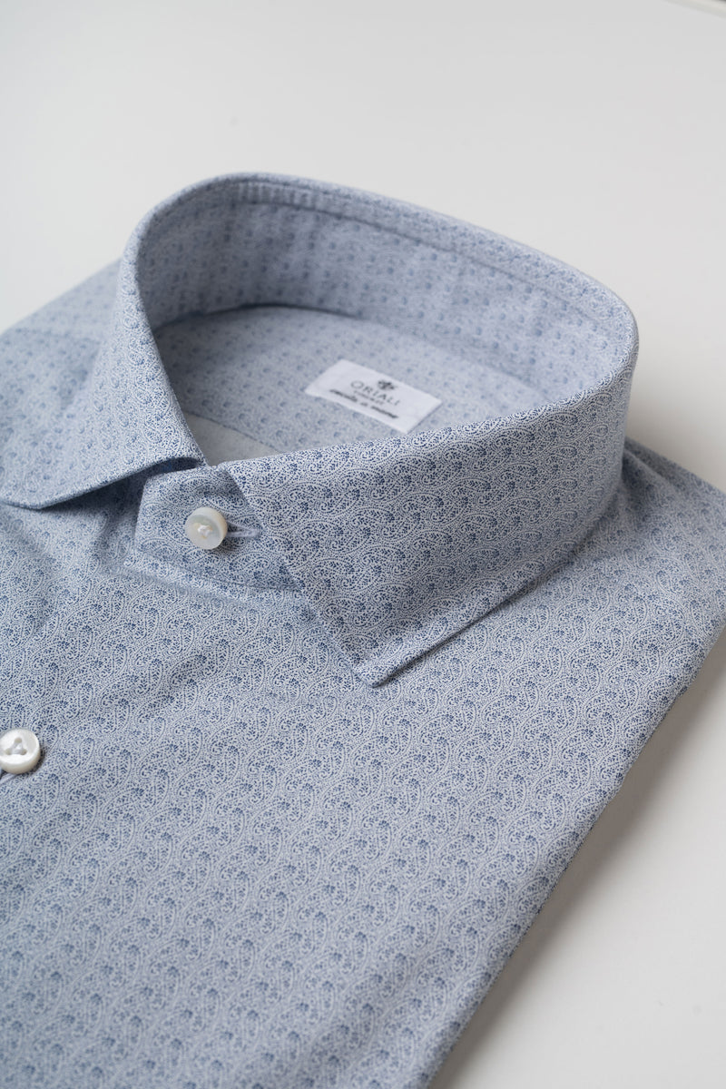 BABY BLUE SHIRT CASHMERE PRINT WITH SEMI FRENCH COLLAR