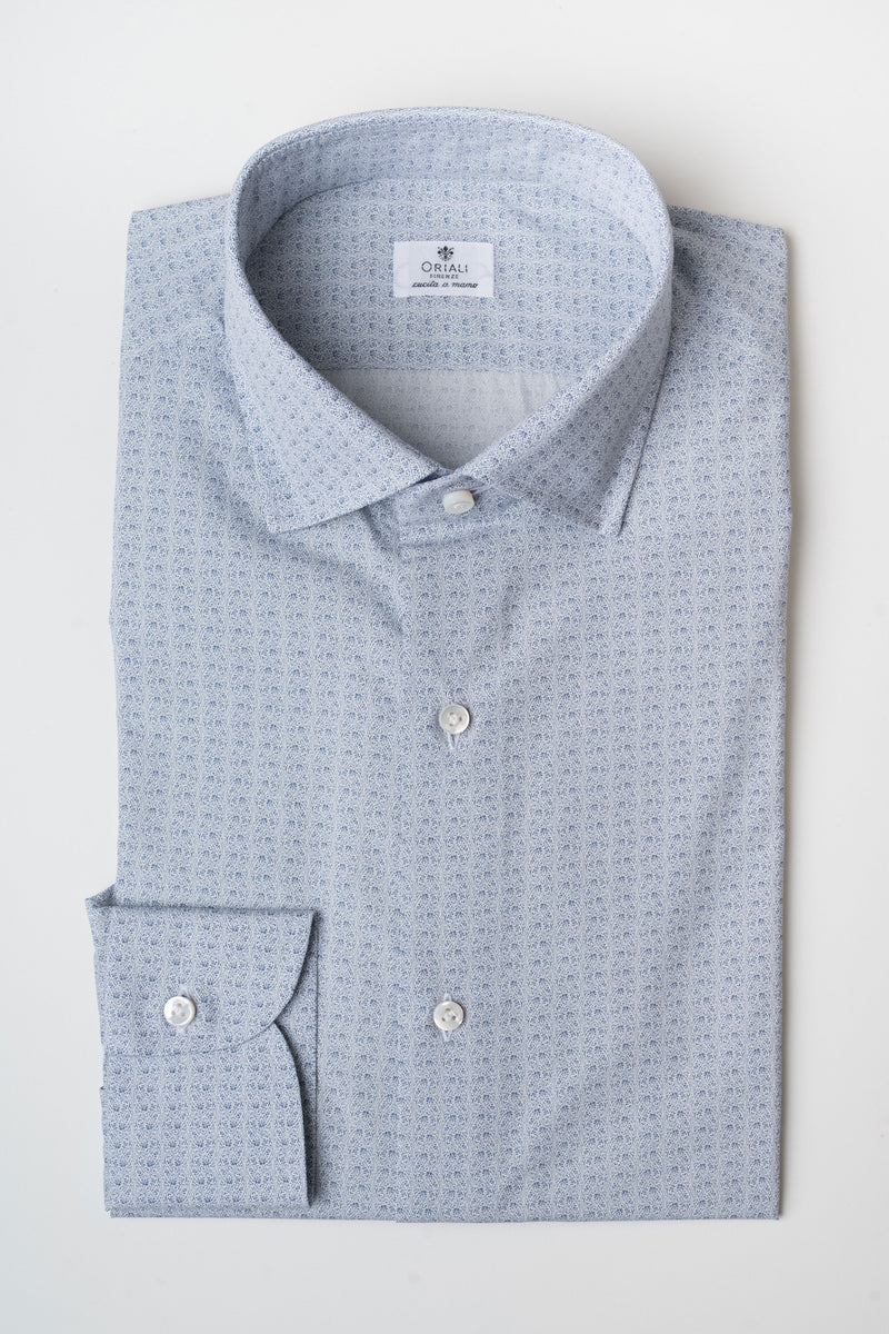 BABY BLUE SHIRT CASHMERE PRINT WITH SEMI FRENCH COLLAR