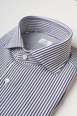 CLASSIC SHIRT BROWN/BLUE STRIPES WITH FRENCH COLLAR