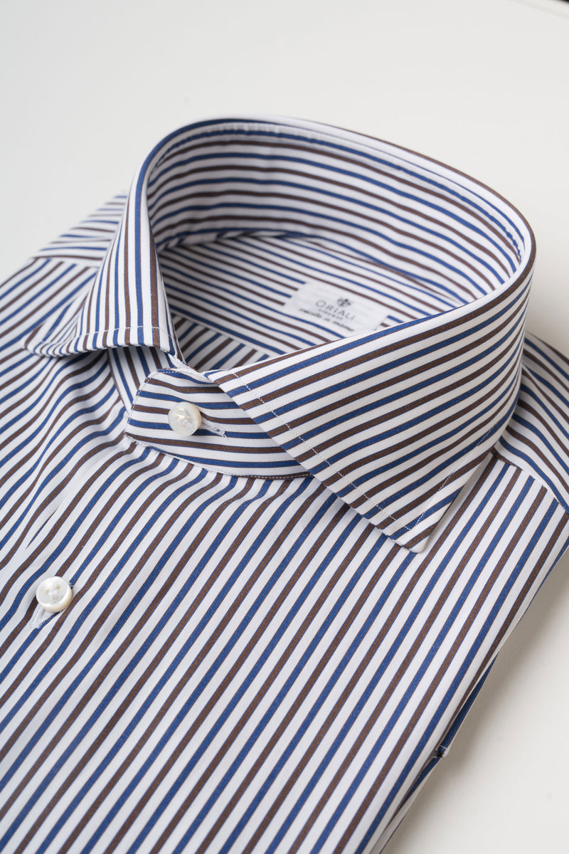 CLASSIC SHIRT BROWN/BLUE STRIPES WITH FRENCH COLLAR