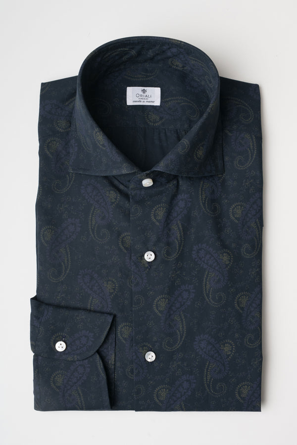 SHIRT WITH BLUE CASHMERE PATTERN FRENCH COLLAR