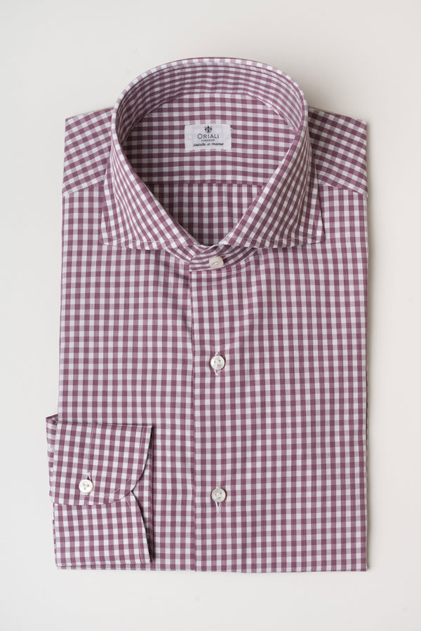 CHECKED SHIRT BORDEAUX/WHITE FRENCH COLLAR