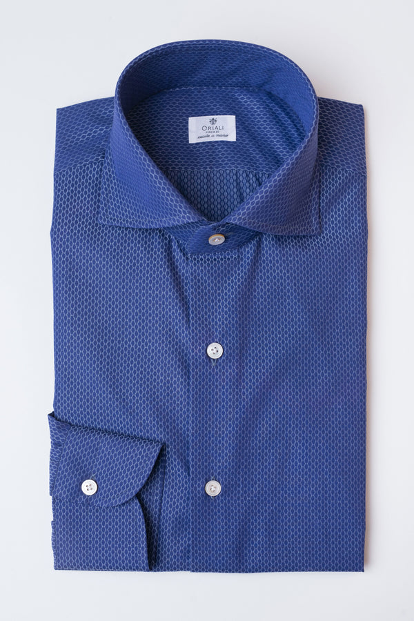 SHIRT WITH OPTICAL PRINT BLUE/WHITE FRENCH COLLAR