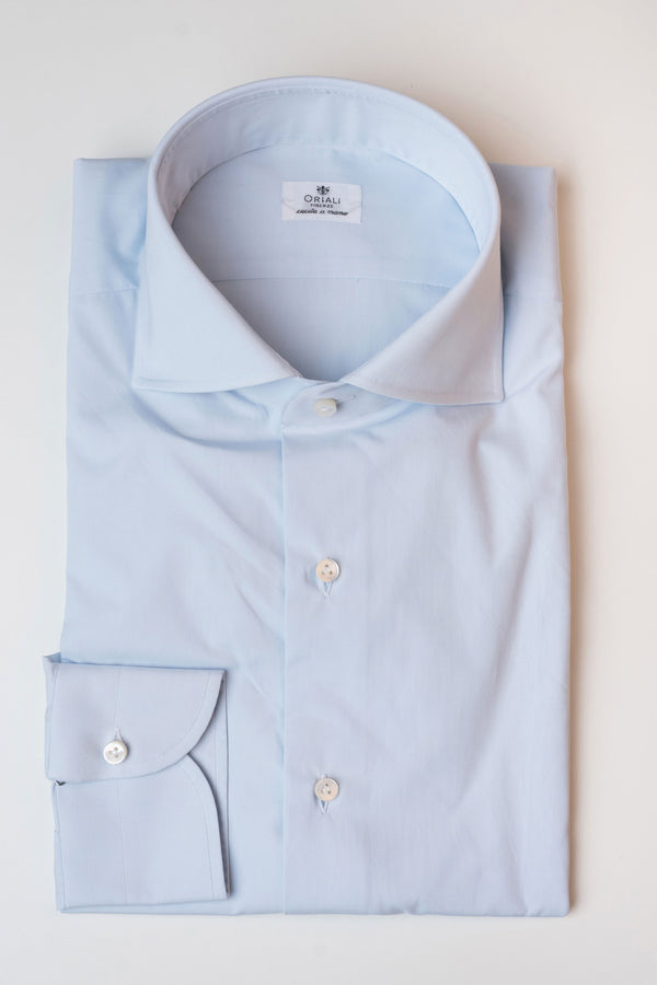 La camicia Oriali Firenze uomo tinta unita azzurro vista dall'alto