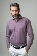 SHIRT WITH BORDEAUX OPTICAL PRINT FRENCH COLLAR